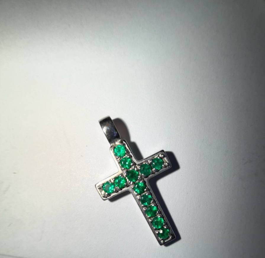 Croix Impériale – Silver Cross with Emeralds and Diamond Outline | Musabella
